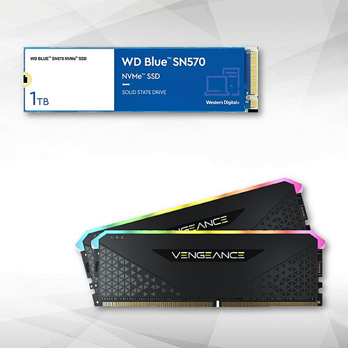 Corsair Vengeance RS - 2 x 16 Go - DDR4 3200 Mhz CL 16 - Noir + Disque SSD NVMe™ WD Blue SN570 1 To