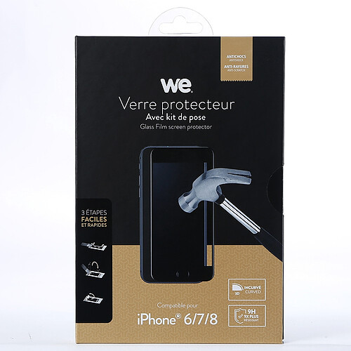 WE Verre Trempé et Kit d'Installation pour [IPHONE 6/6S/7/8] - Film Protection Ecran Anti-Rayures - Anti-Bulles d'Air - Ultra Résistant - Dureté 9H Glass