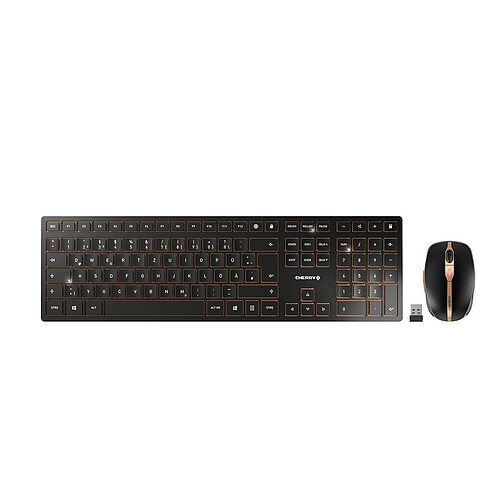 Cherry DW 9000 SLIM - Pack Clavier + Souris 6 boutons et molette - Batteries au Lithium regarcheables - Bluetooth ou Radio - Noir