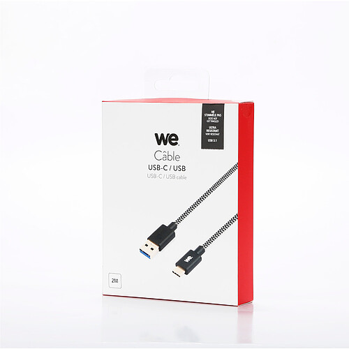 WE Câble Tréssé USB-C vers USB 2m pour Samsung S8/S9/S10, MacBook Pro, Google Pixel/Chromebook, Huawei P20/P30 Xiaomi - Noir et Blanc