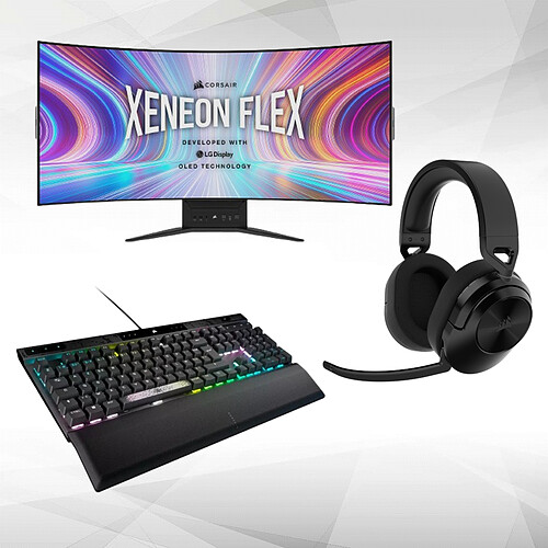 Casque gaming Corsair HS55 WIRELESS Carbone  + Xeneon Flex - 45" OLED - 45WQHD240 + K70 MAX RGB - Magnétique-Mécanique