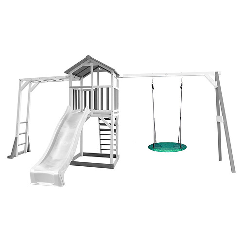 Axi House Beach Tower avec structure de jeu et balançoire Nid ''Summer '', blanc/gris - avec toboggan blanc