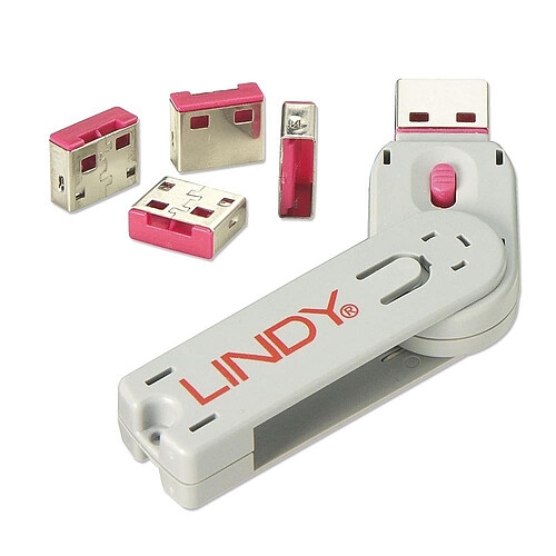 CLÉ DE DÉVERROUILLAGE USB + 4 VERROUS USB, ROUGE LINDY 40450