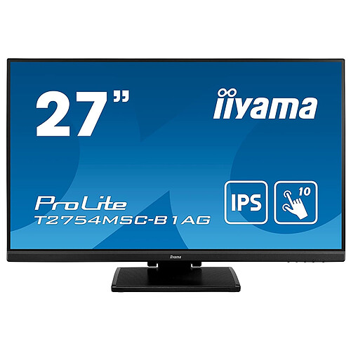 Ecran IIYAMA 27" Tactile PCAP dalle IPS 10 points 4ms 1920x1080 VGA HDMI HPs2x2W 300cd/m² USB 3.0-Hub verre avec revêtement AG cadre ultra fin / T2754MSC-B1AG