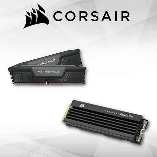 Corsair Vengeance DDR5 32 Go (2 x 16 Go) 5200 MHz CL40 - Noir + Disque SSD 1 To - PCIe Gen 4.0 x4 - Noir