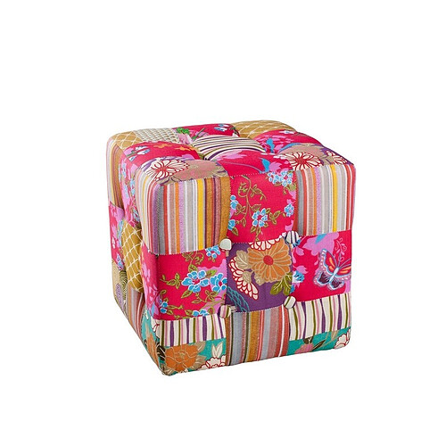 MACABANE Pouf carré imprimé patchwork en tissu - imprimé