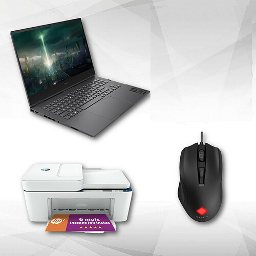 HP OMEN - 16-n0171nf - Argent mica + Deskjet 4130e - Imprimante Wi-fi tout-en-un Jet d'encre couleur Copie Scan + Souris OMEN Vector Essential