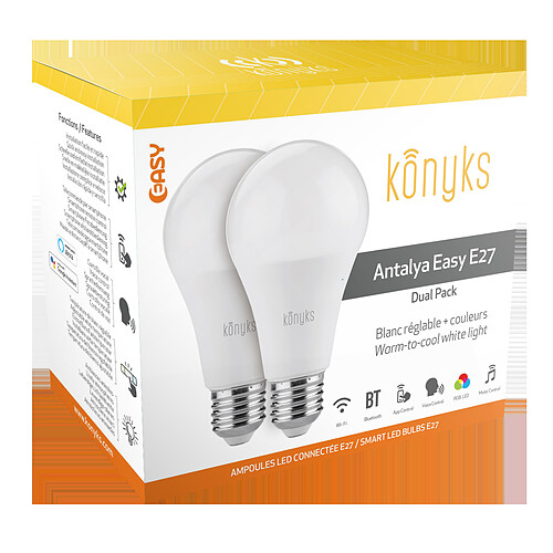 Konyks Antalya Easy - 2x Ampoules LED WiFi + Bluetooth RGB E27