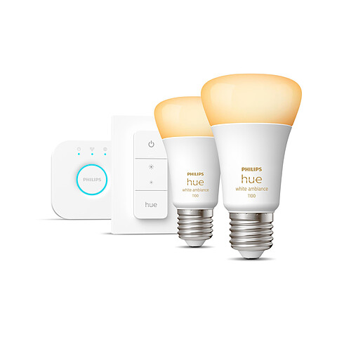 Philips Hue Kit de démarrage Ampoules E27 x2 - White Ambiance - Pont de connexion et télécommande Hue