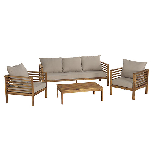 MACABANE SALON DE JARDIN EN BOIS ACACIA 5 pers. - 1 Canapé 3 places, 2 fauteuils et 1 table basse rectangulaire 100 x 60 cm