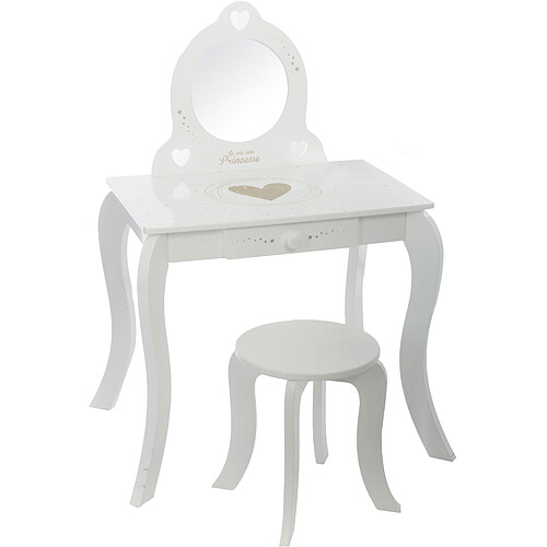 3S. x Home Coiffeuse et Tabouret pour Enfant Blanc ELSA