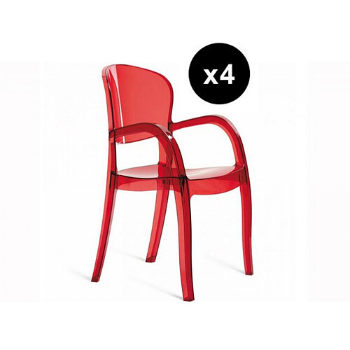 3S. x Home Lot De 4 Chaises Design Rouge Transparente VICTOR