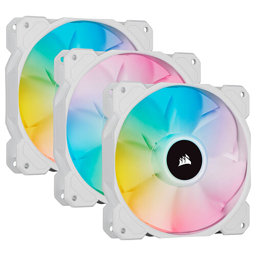 Corsair Trois ventilateurs PWM 120mm iCUE SP120 RGB ELITE Performance blanc avec Lighting Node CORE