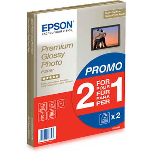 Epson Pack Papier glacé qualité photo Premium 2 pour 1 (A4 -255g/m² - 30 Feuilles)