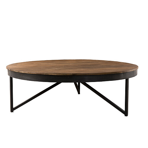 MACABANE Table basse ronde bois de  Teck recyclé pieds métal - SIANA