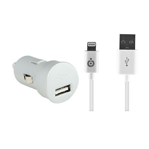 BIGBEN Chargeur voiture + câble de charge et de synchronisation ''Lightning'' (2.4A) - Blanc