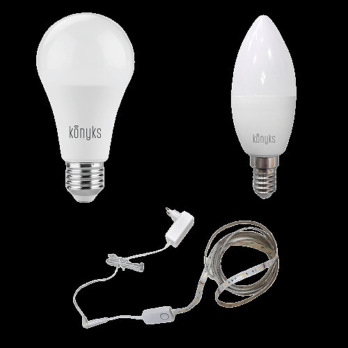 Konyks Starter Kit Eclairage - Une Antalya Easy - Ampoule LED WiFi , une Antalya E14 MAX Easy - Ampoule connectée et un DALLAS - Ruban LED Connecté