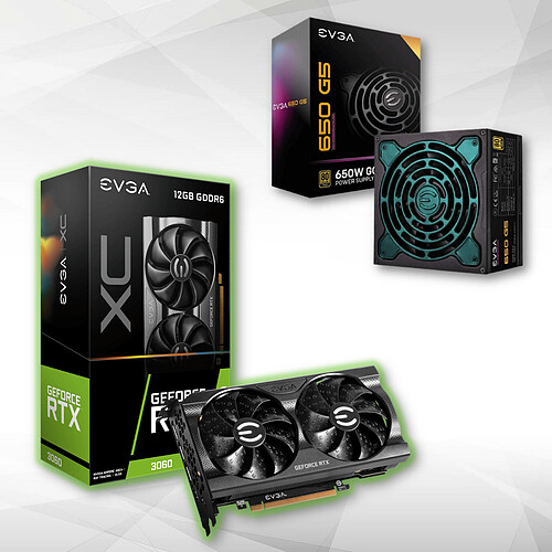 EVGA GeForce RTX 3060 XC GAMING 12GB GDDR6 LHR + EVGA Supernova 650 G5 - 80 plus Gold