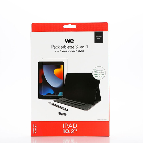 WE Bundle avec étui protection tab/film protection écran/stylet - Compatible iPad 7e, 8e, 9e génération 10.2 pouces - Etui en matériaux recyclés - Noir