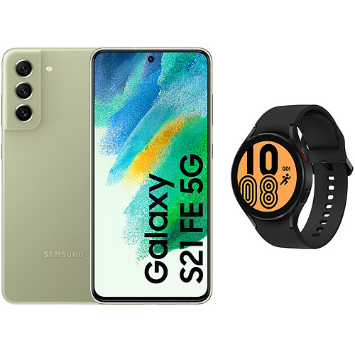 Samsung Galaxy S21 FE - 5G - 128GO - Olive + Galaxy Watch4 - 44 mm - Bluetooth - Noir