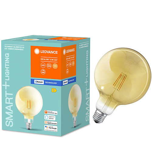 Ledvance Ampoule connectée Smart+ Bluetooth GLOBE FIL OR 60W E27 - Puissance variable