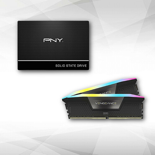 PNY SSD CS900 SATA 2'5 2TB + Vengeance RGB DDR5 32 Go (2 x 16 Go) 6000 MHz CL36 - Noir