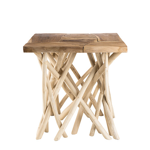 MACABANE Table d'appoint bois nature - plateau Teck pieds bois flotté - CLEA