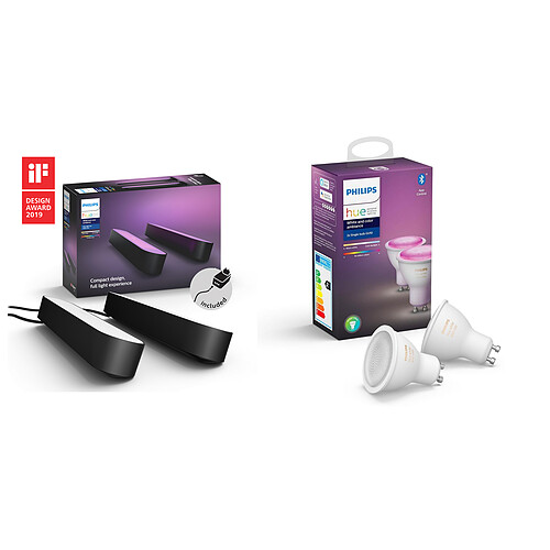 Philips Hue Pack de 2 ampoules connectées 6.5W GU10 + Hue Play Light Bar noir x2 - White & Color Ambiance