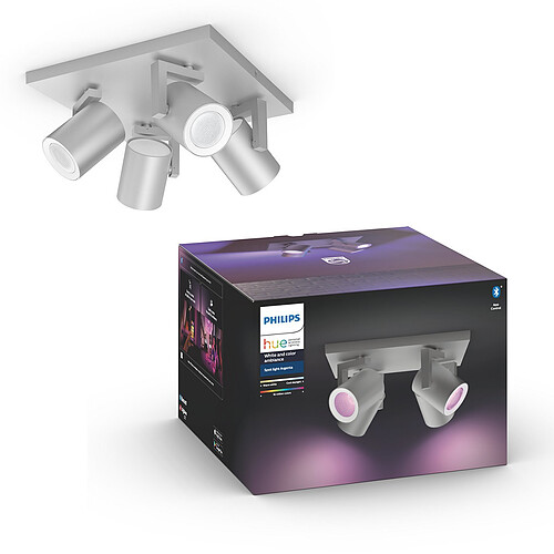 Philips Hue Lot de 4 spots connectés ARGENTA - 4x5.7W - Aluminium - White & Color Ambiance