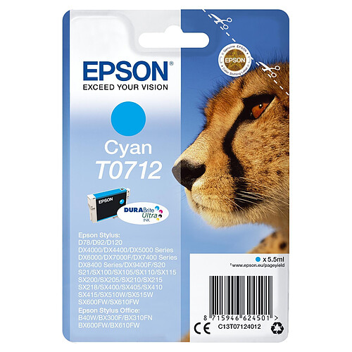 Epson C13T07124012 cartouche d'encre cyan ''GUÉPARD'' série T0712 authentique - DURABrite Ultra C