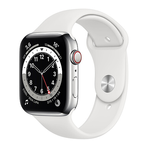 Apple Watch Series 6 - GPS+Cellular - 44 - Acier Argent / Bracelet Sport Blanc - Regular · Reconditionné