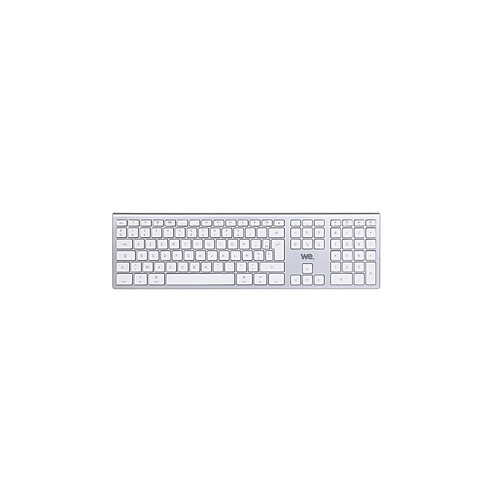 WE Clavier sans fil Bluetooth MacOS double connextion Bluetooth Batterie rechargeable intégrée aspect Alu, blanc argenté