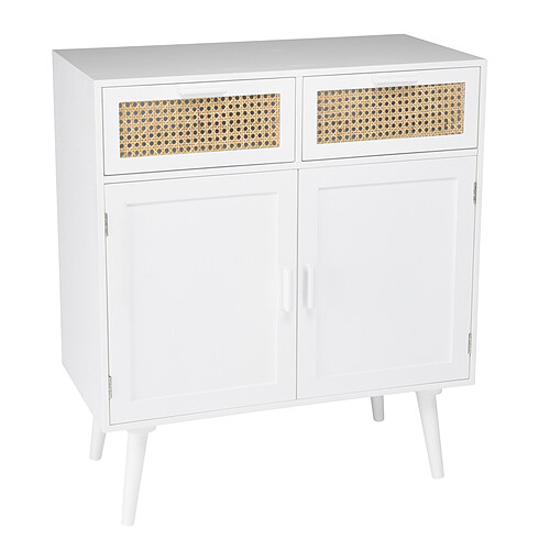 Buffet blanc 2 portes 2 tiroirs cannage naturel SANDRO