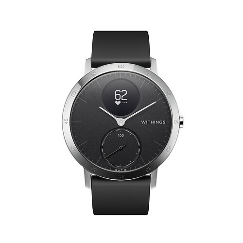Nokia Montre connecté Homme WITHINGS Montres Steel HR  3 Aiguilles - Induction HWA03B-40blackAll-Inter - Bracelet Silicone Noir