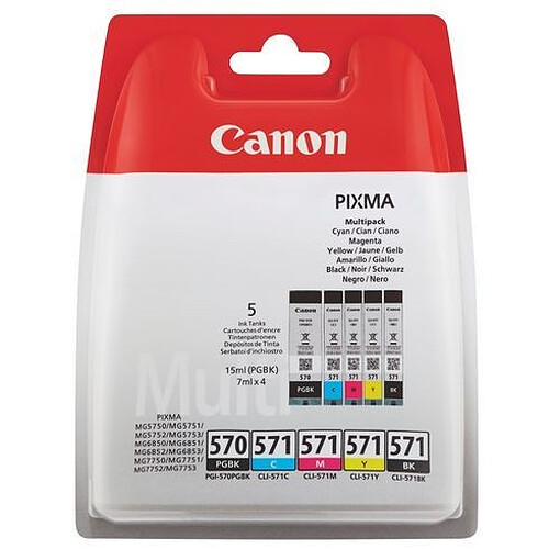 Canon PGI570 + CLI571 Pack de 5 cartouches - 2 noires + 3 couleurs pour imprimantes jet d'encre -