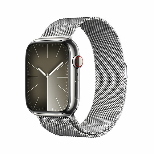 Apple Watch Series 9 GPS + Cellular 45 mm, boîtier en acier inoxydable argenté avec boucle Milanaise argentée