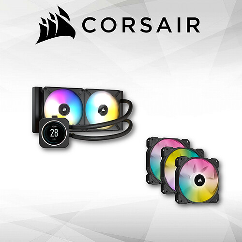 Corsair iCue H100i LCD Elite + Trois ventilateurs PWM 120mm iCUE SP120 RGB ELITE Performance avec Lighting Node CORE