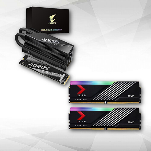 Gigabyte AORUS Gen5 12000 SSD - M.2 - 1TB + XLR8 MAKO RGB 32 Go (2 x 16 Go) DDR5 6400 MHz CL40