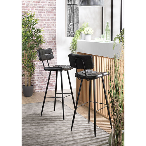 MACABANE Lot De 2 Tabourets De Bar AUGUSTIN JAMES Noir Hauteur D'Assise 80Cm