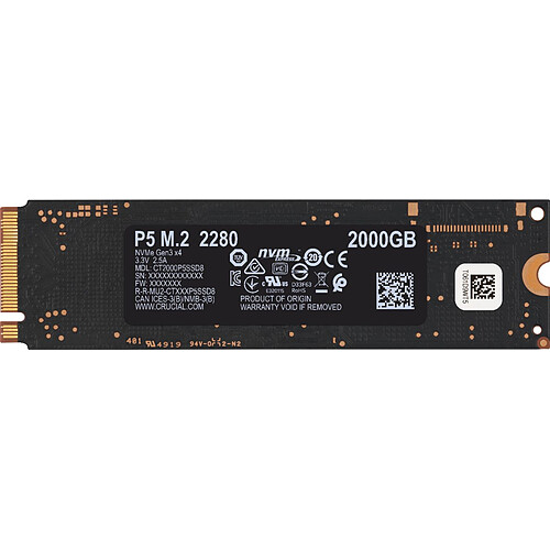 Crucial P5 3D NAND - 2 To - M.2 NVMe PCIe