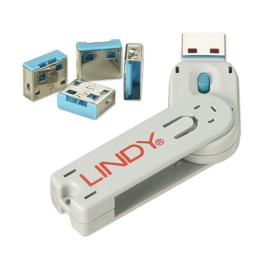 CLÉ USB & 4 VERROUS USB, BLEU LINDY 40452