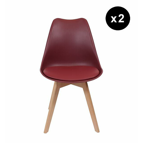 3S. x Home Lot de 2 chaises scandinaves coque rembourée - bordeaux