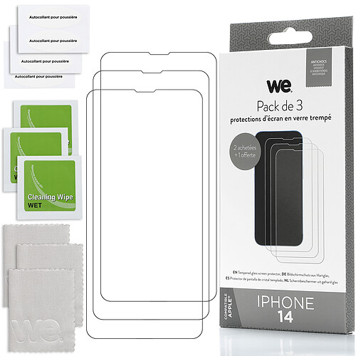 WE PACK 3 verres trempés IPHONE 14 : 3 Protections d'écran - anti-rayures - anti-bulles d'air - ultra-résistant - dureté 9H Glass