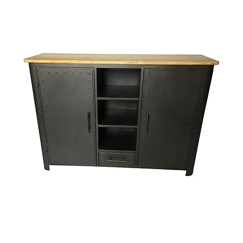 3S. x Home Buffet Métal 2 Portes 1 Tiroir Noir BAFER