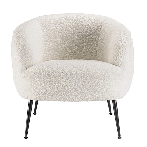 MACABANE Fauteuil cosy tissu bouclette blanc pieds métal noir AGATHE