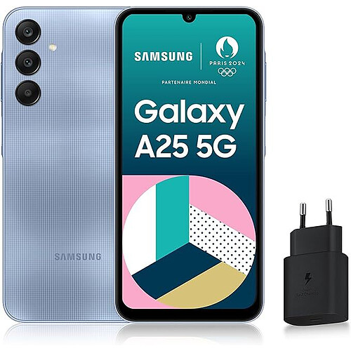 Samsung Galaxy A25 - 5G - 8/128 Go - Bleu - vendu avec une prise secteur