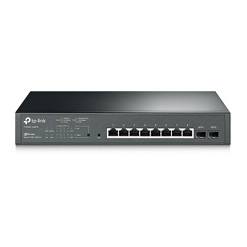 TP-Link T1500G-10MPS Smart Switch Niveau 2 avec 8 Ports Gigabit RJ45 PoE+ 116W et 2 Ports Gigabit SFP