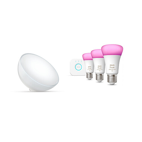 Pack Philips Hue Go V2 + Ampoules White & Color Ambiance E27 1100 Lumens x3 + Hue Bridge