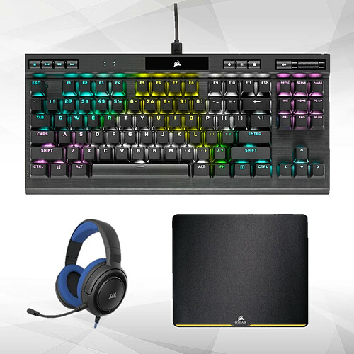 Corsair K70 RGB TKL - Mécanique + HS35 - Filaire + MM200 – Taille M– Anti-effilochement