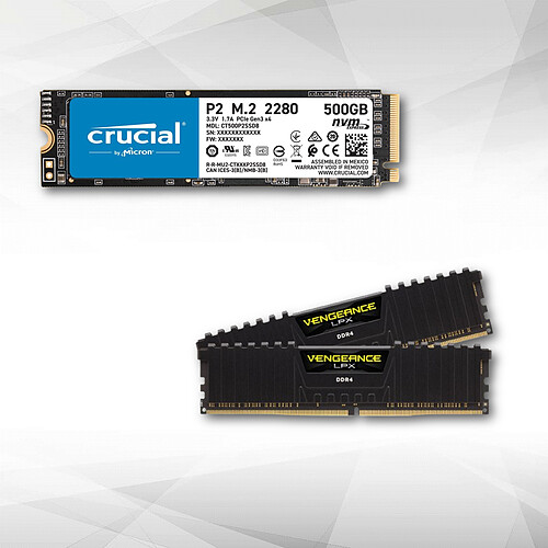 Corsair Vengeance LPX 16 Go (2 x 8 Go) - DDR4 3200 MHz Cas 16 + P2 3D NAND - 500 Go - M.2 Nvme PCIe